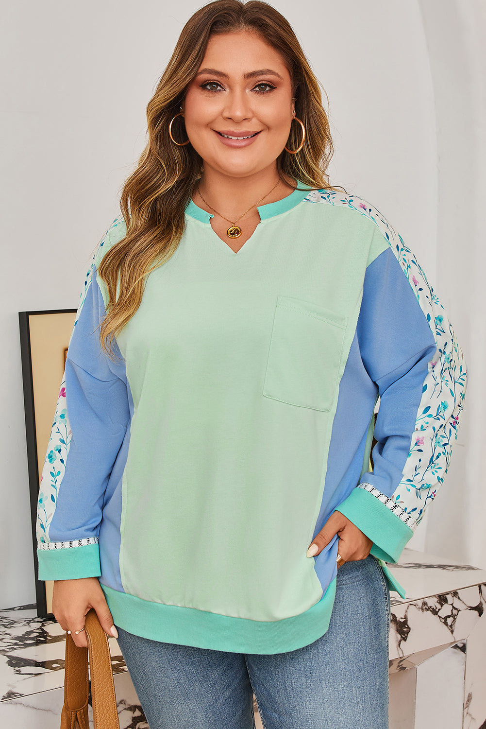 Opal Sleeve Notched top Long Sleeve PLUS Top