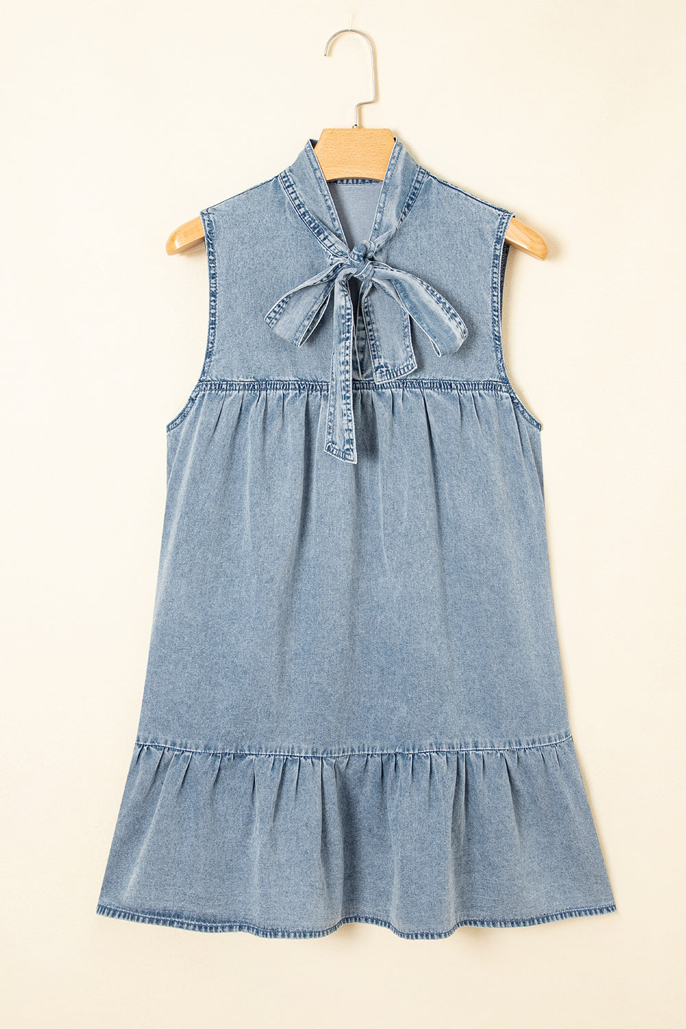 Clare Sleeveless Ruffled Chambray Dress
