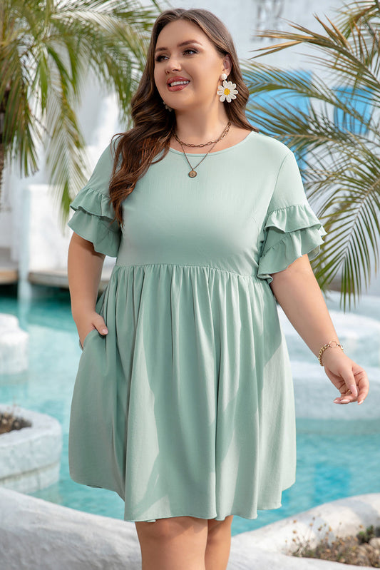 Gracie Plus Size Ruffle Trim Short Sleeve Dress