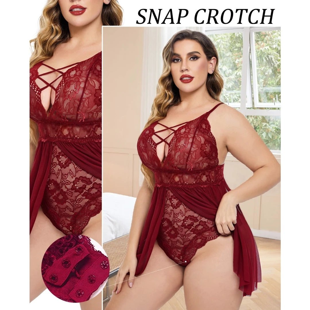 Plus Size Babydoll Snap Crotch Lingerie Nightgown