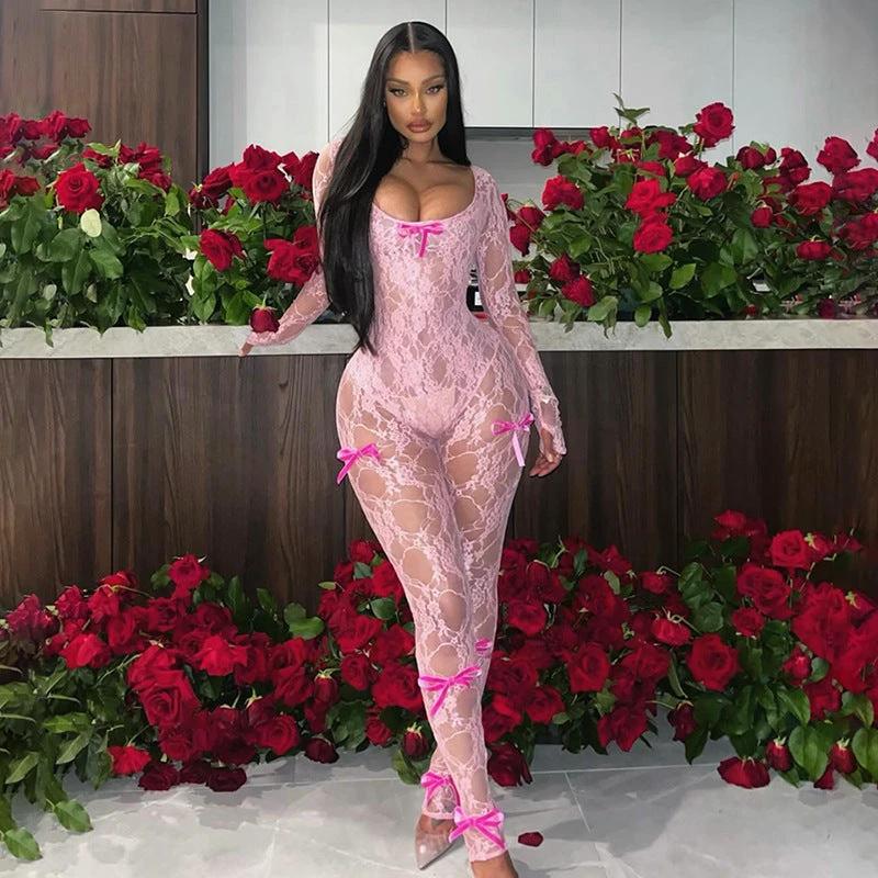 Women's Tight Long Sleeve Lace Jumpsuit
