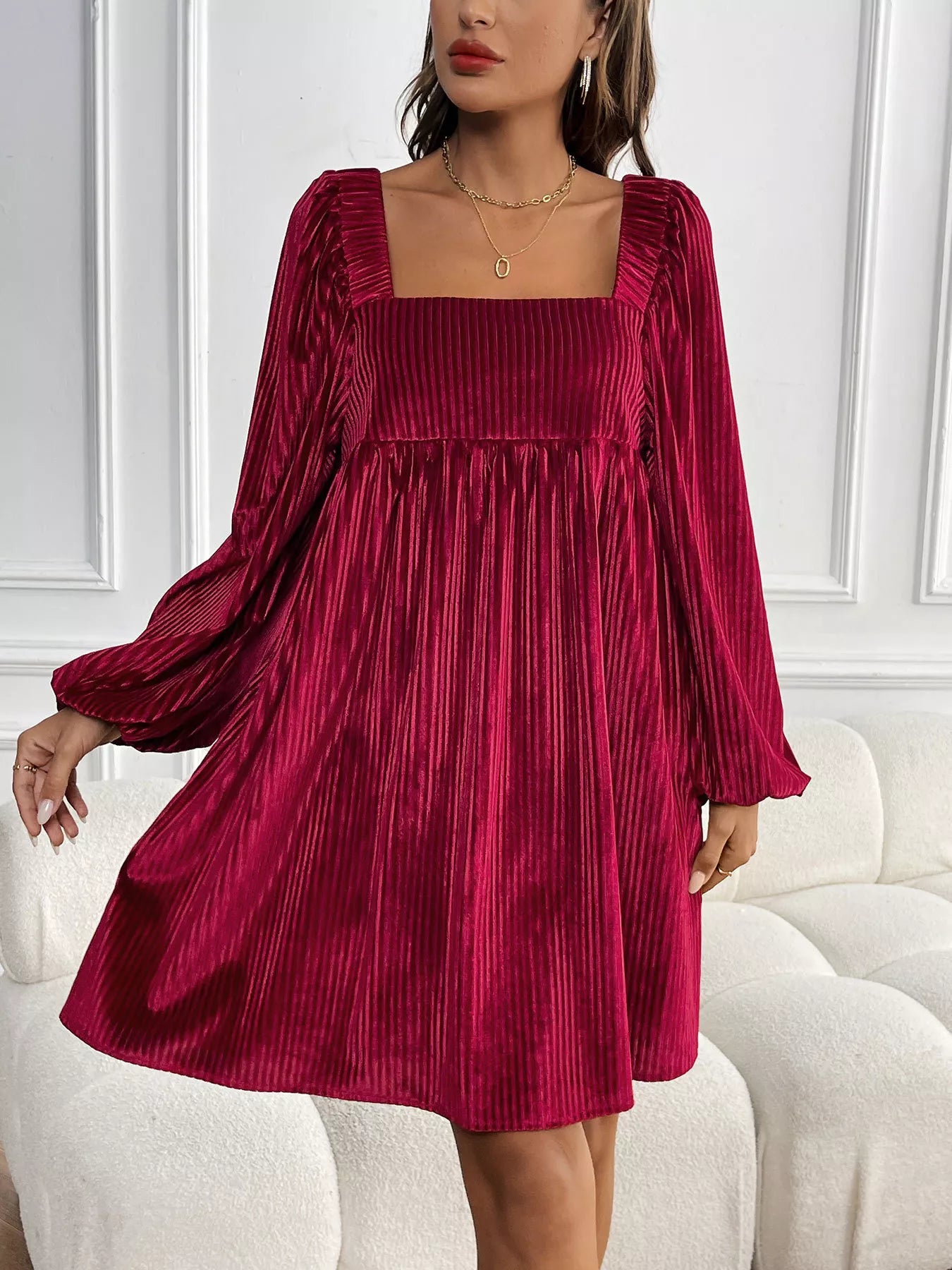 Velvet Square Neck Long Sleeve Dress
