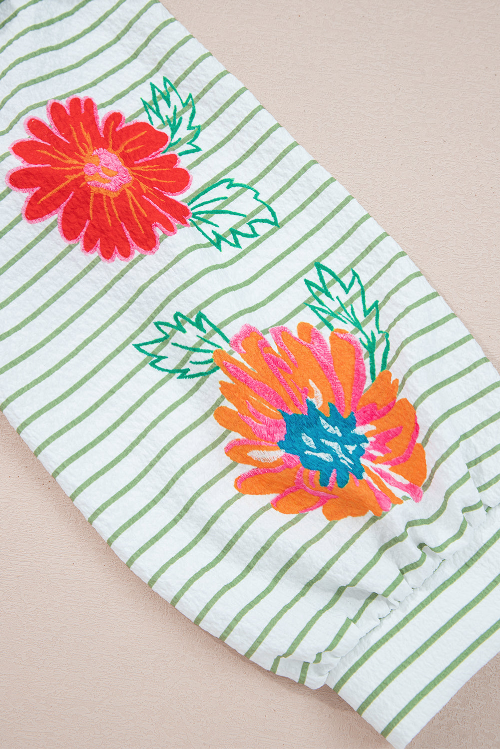 Ashley Stripe Flower Puff Sleeve V Neck Babydoll Blouse