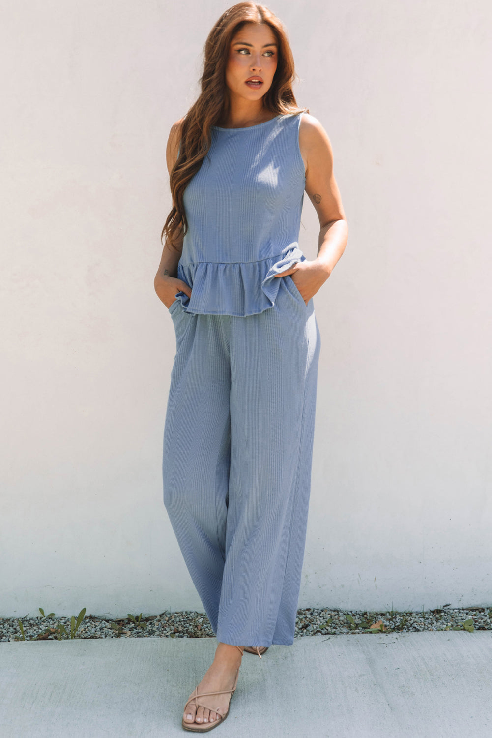 Teresa Ribbed Ruffle Tank Top and Pants Set