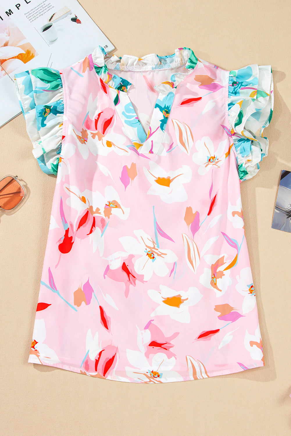 Quincy Floral Patchwork Flutter Sleeve Blouse