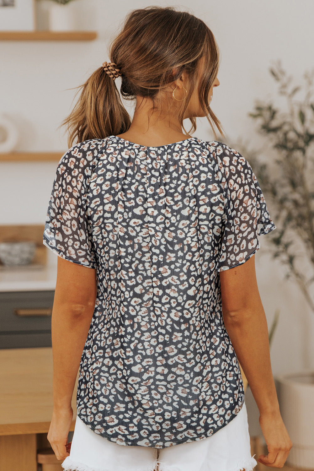 Ellie Flutter Sleeve V Neck Floral Blouse