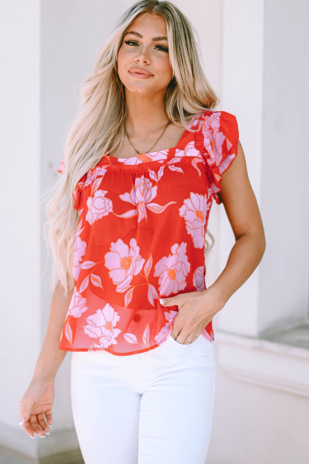 Persephone Square Ruffle Sleeve Blouse