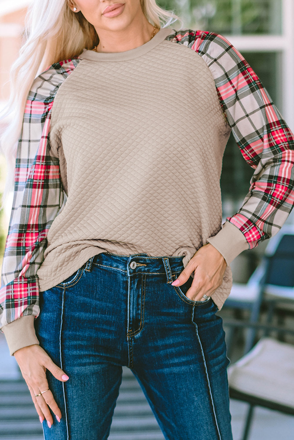 Alina Plaid Raglan Sleeve Sweatshirt