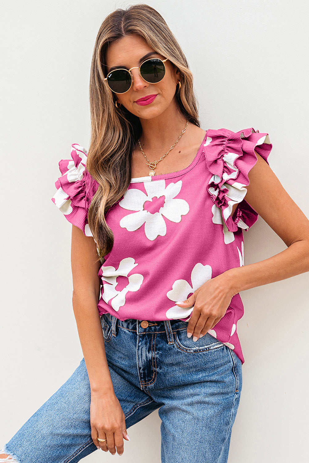Mazie Floral Ruffled Short Sleeve Blouse