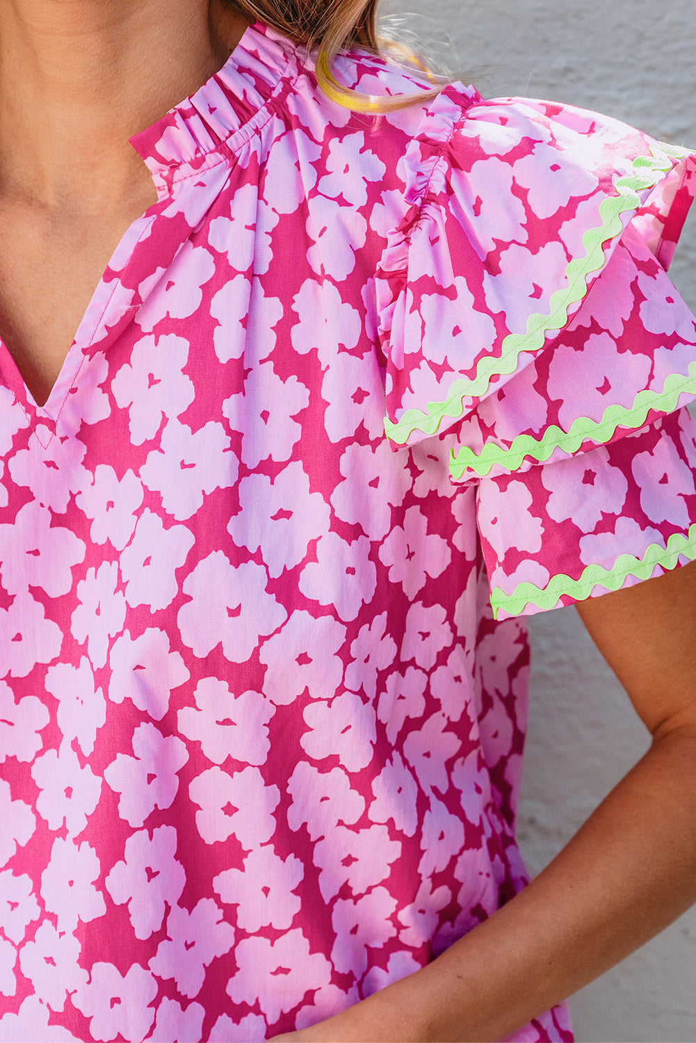 Capri Floral Ric Rac Ruffle Sleeve Blouse