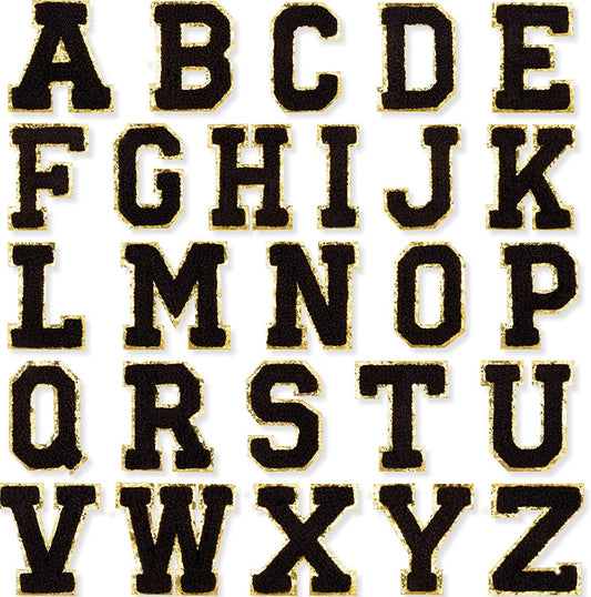 Black Self Adhesive Chenille Letters Patches