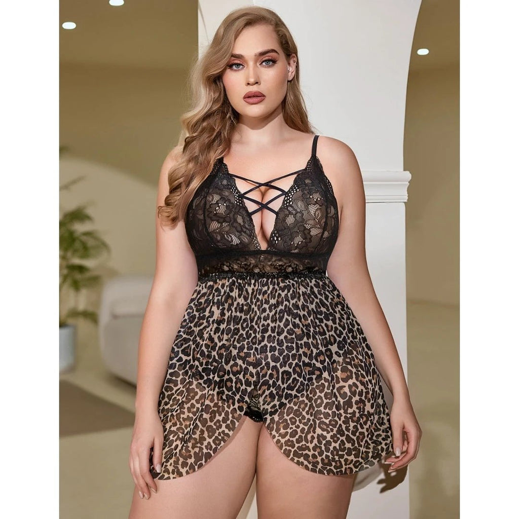 Plus Size Babydoll Snap Crotch Lingerie Nightgown