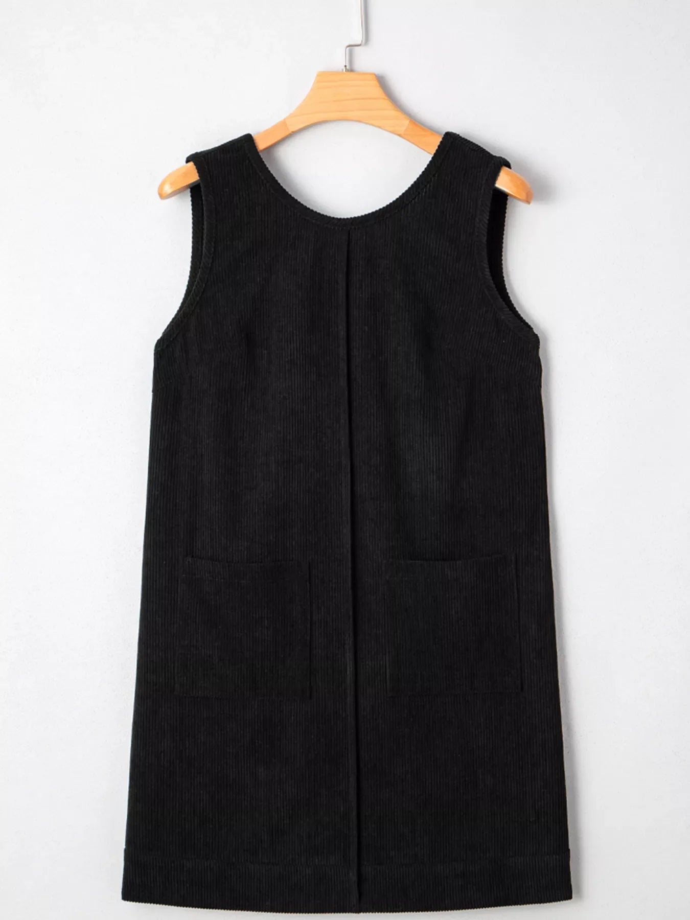 Corduroy Sleeveless Mini Dress with Patched Pockets