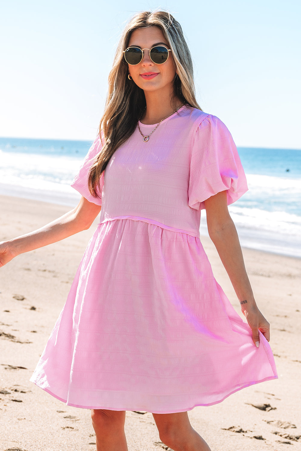 Winona Bubble Sleeve High Waist Mini Dress