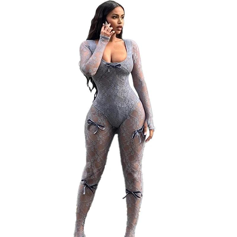 Women's Tight Long Sleeve Lace Jumpsuit