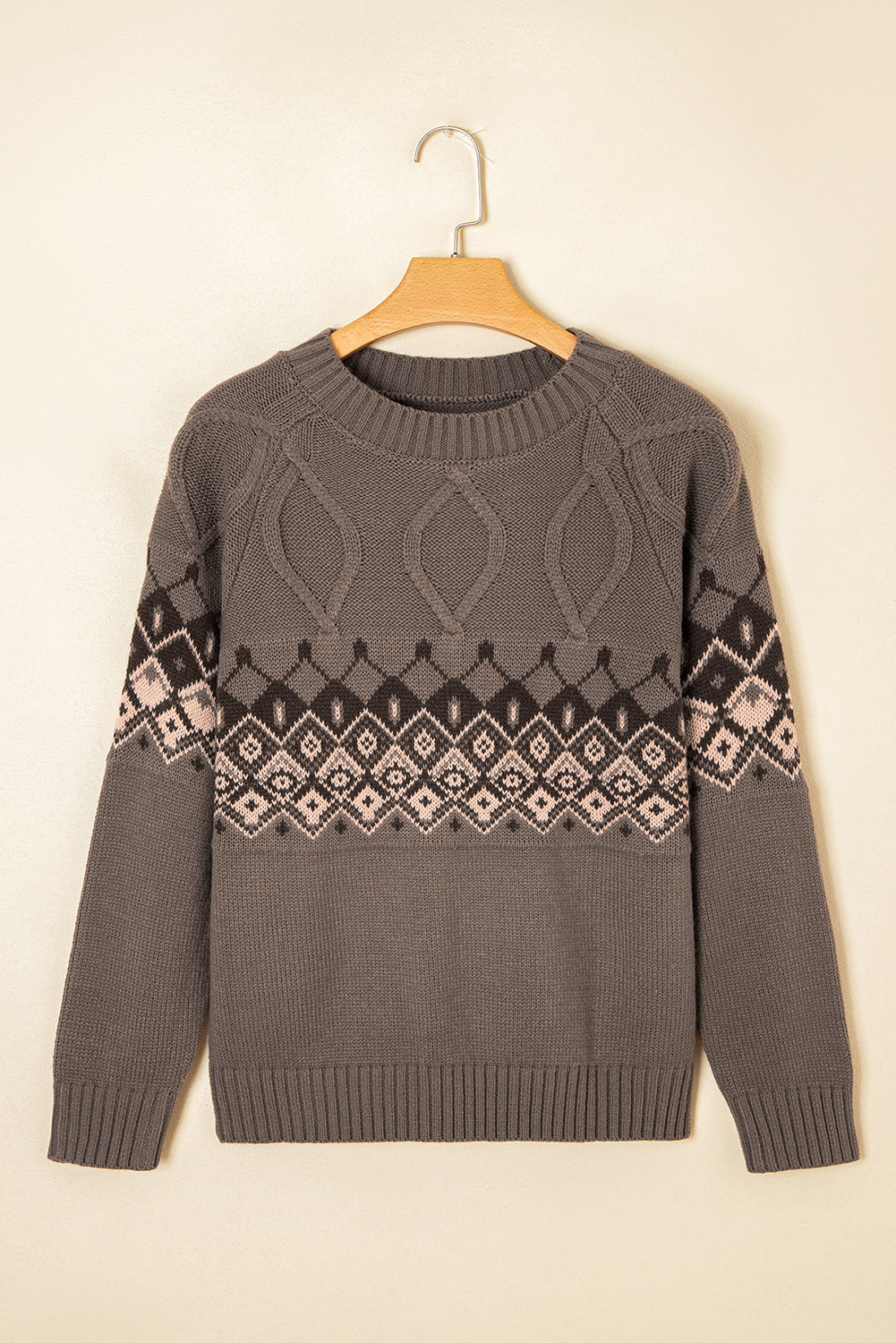 Alana Western Geometric Patterned Crew Neck Knitted Sweater