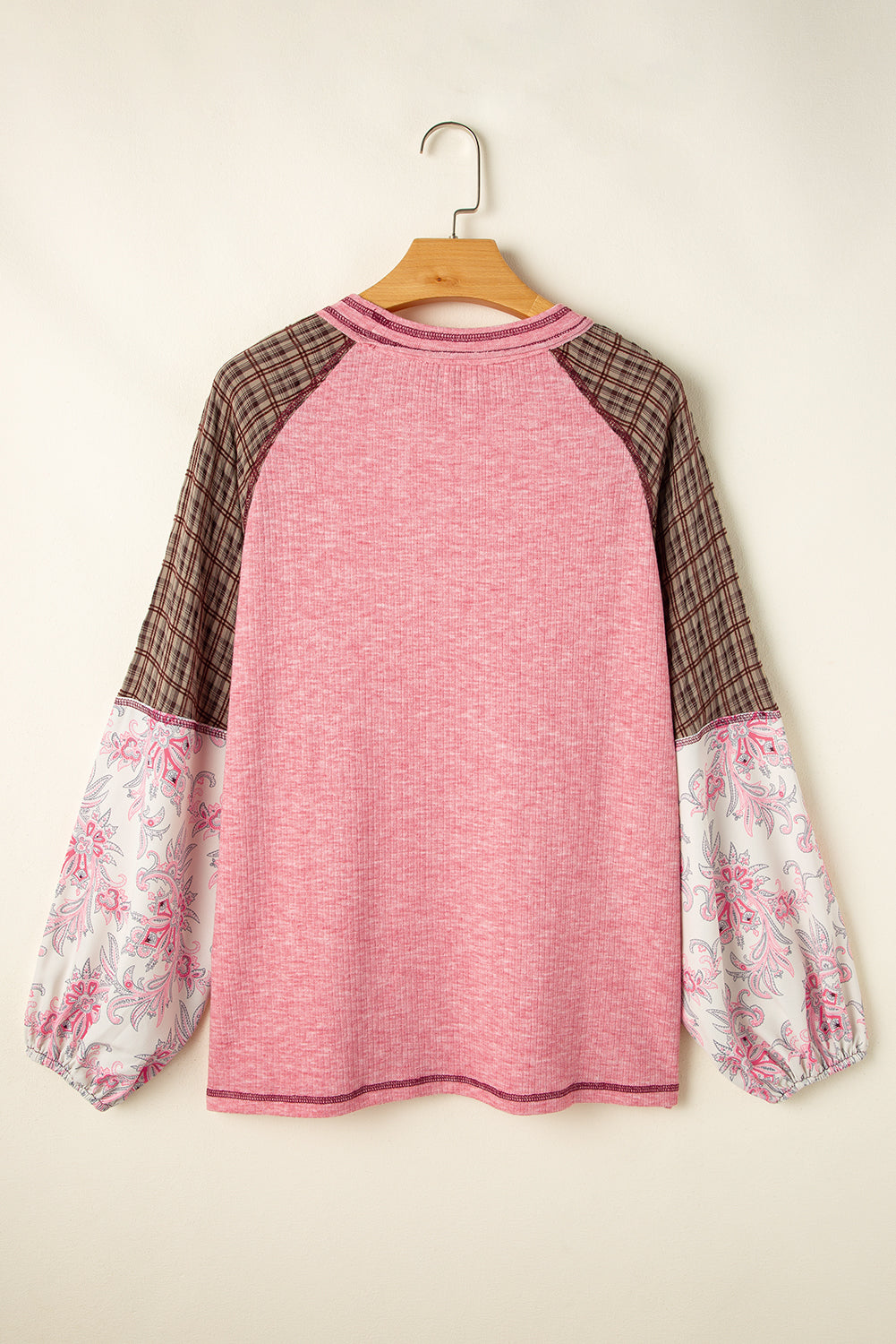 Elena Raglan Sleeve Ribbed Knit Patchwork Blouse
