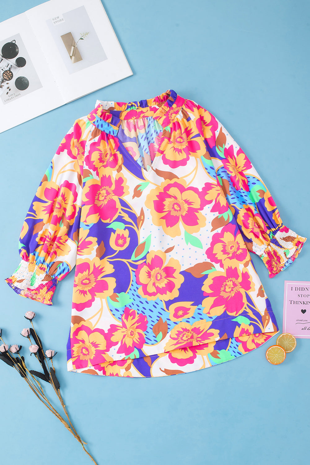 Emerie Floral Split Neck Blouse