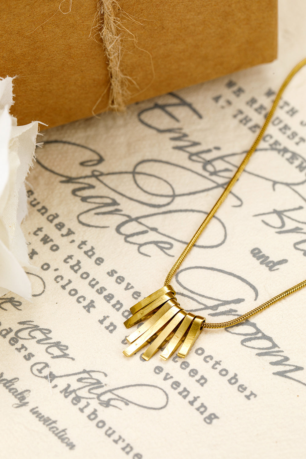 Gold Asymmetric Bar Pendant Necklace