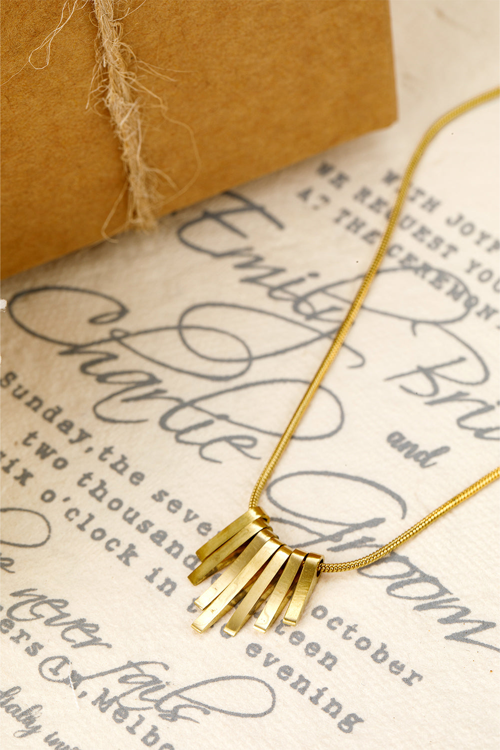 Gold Asymmetric Bar Pendant Necklace