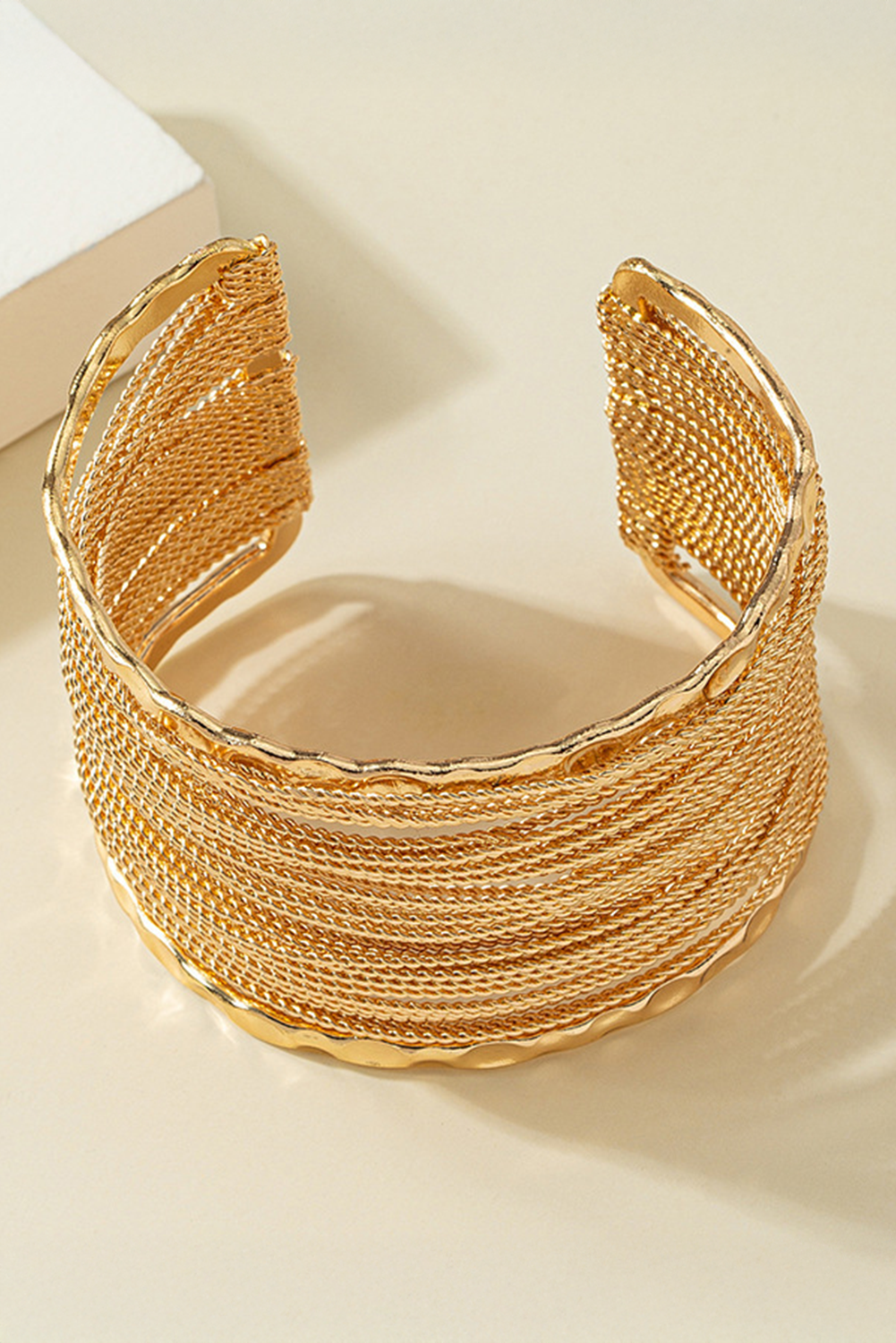 Gold Plated Chain Linked Wide Open Cuff Bracelet