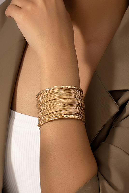 Gold Plated Chain Linked Wide Open Cuff Bracelet