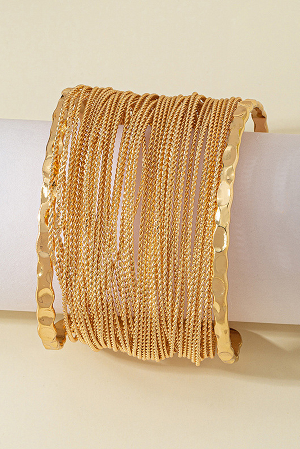 Gold Plated Chain Linked Wide Open Cuff Bracelet