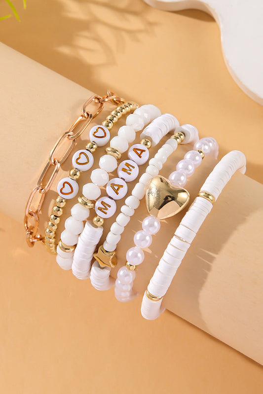 White MAMA Heart Pearl Layer Bracelet