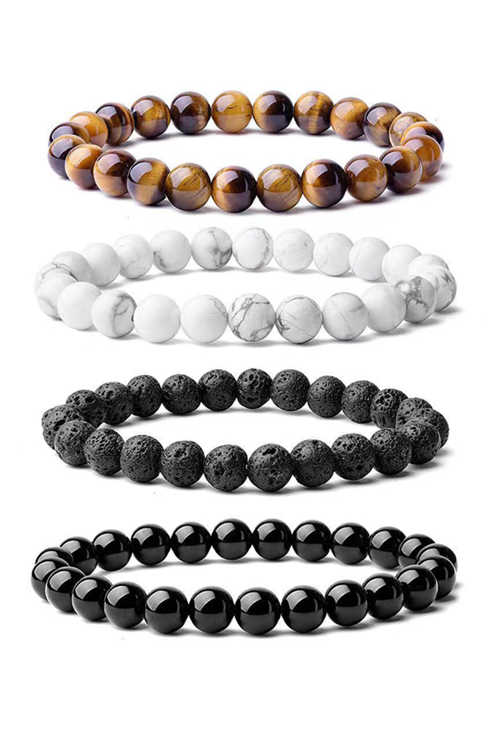 Black Retro Beaded Crystal 4pcs Bracelet Set