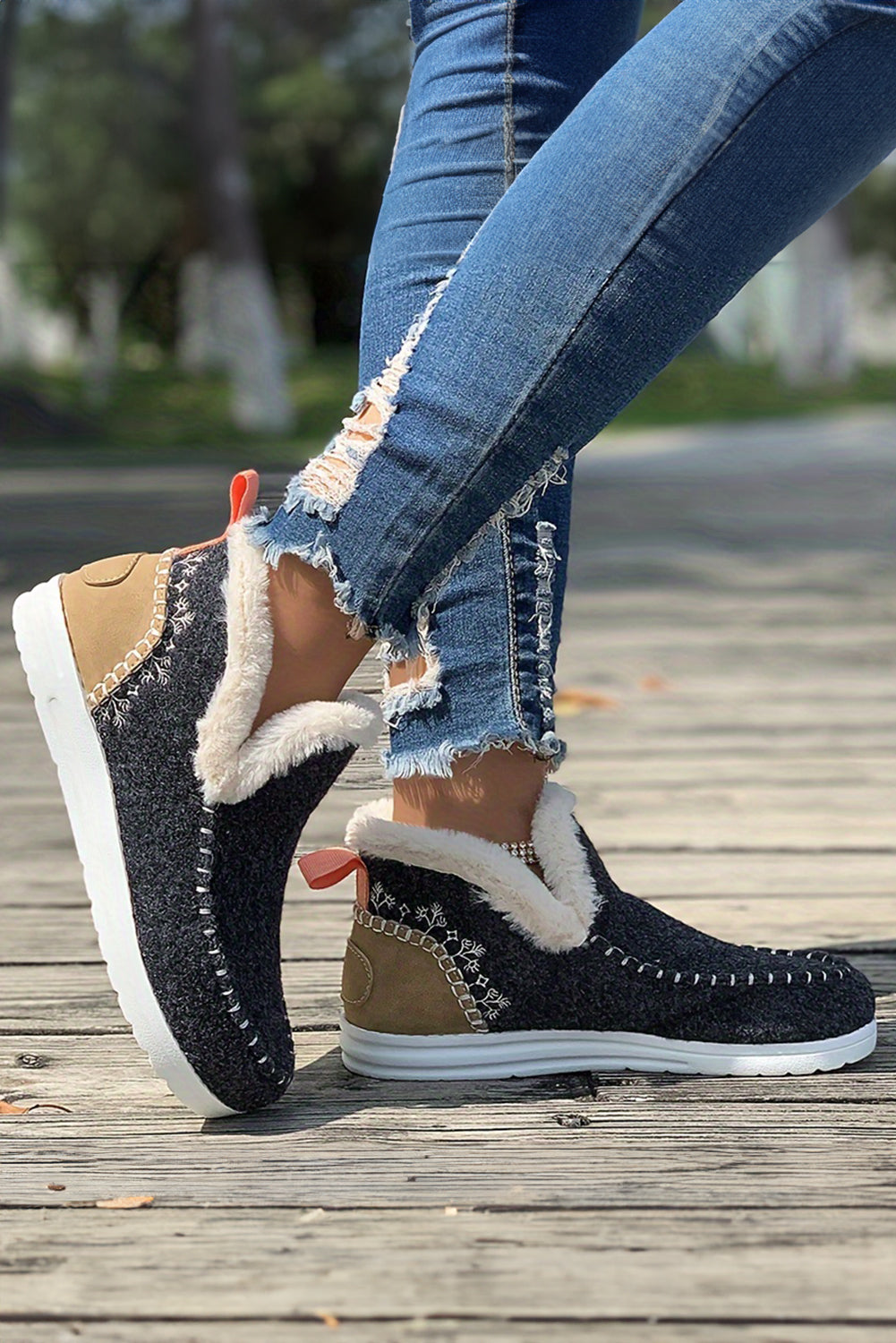 Anna Suede Stitching Plush Lined Anklet Boots