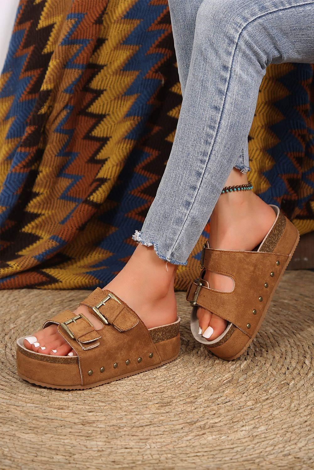 Suede Buckle Decor Footbed Sandal Slippers