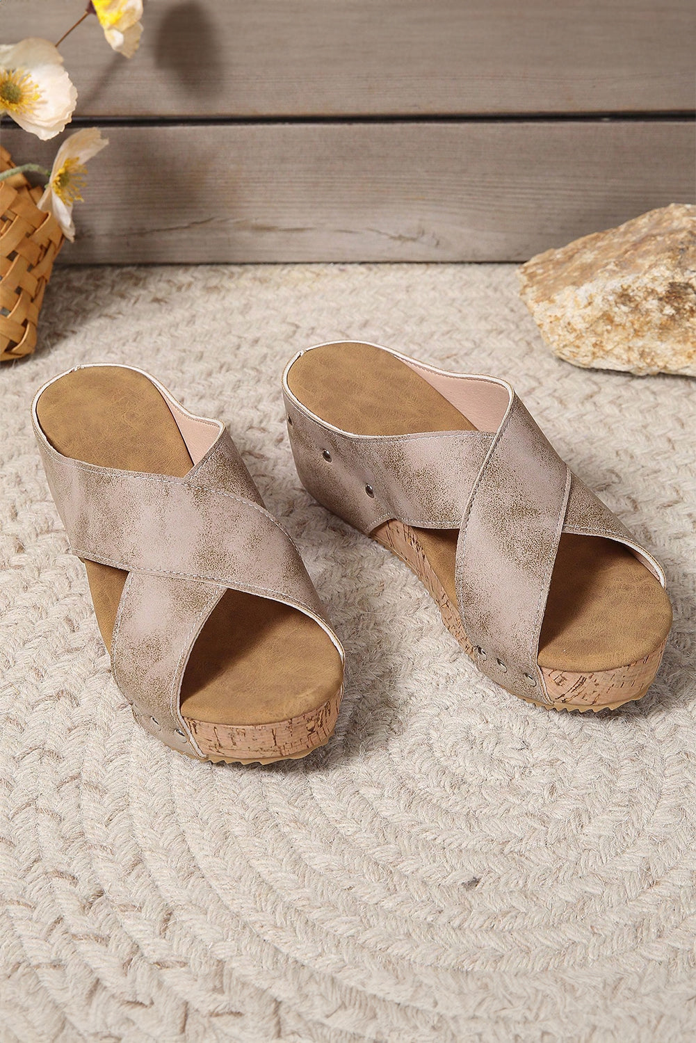 Wren Criss Cross Wedge Slippers