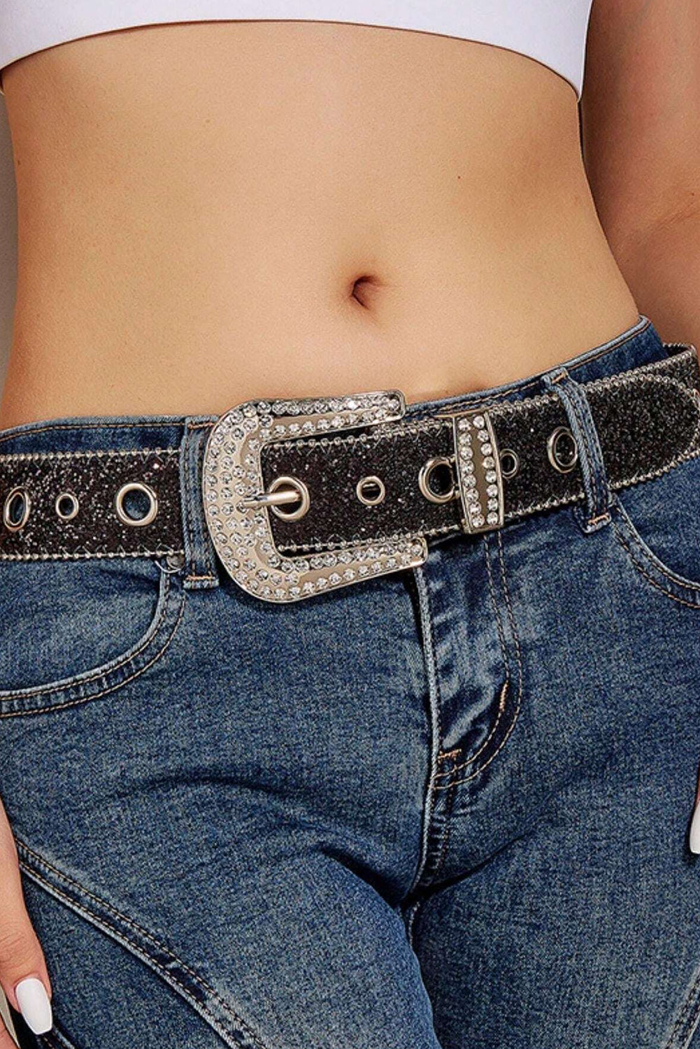 Black Rhinestone Buckle Belt