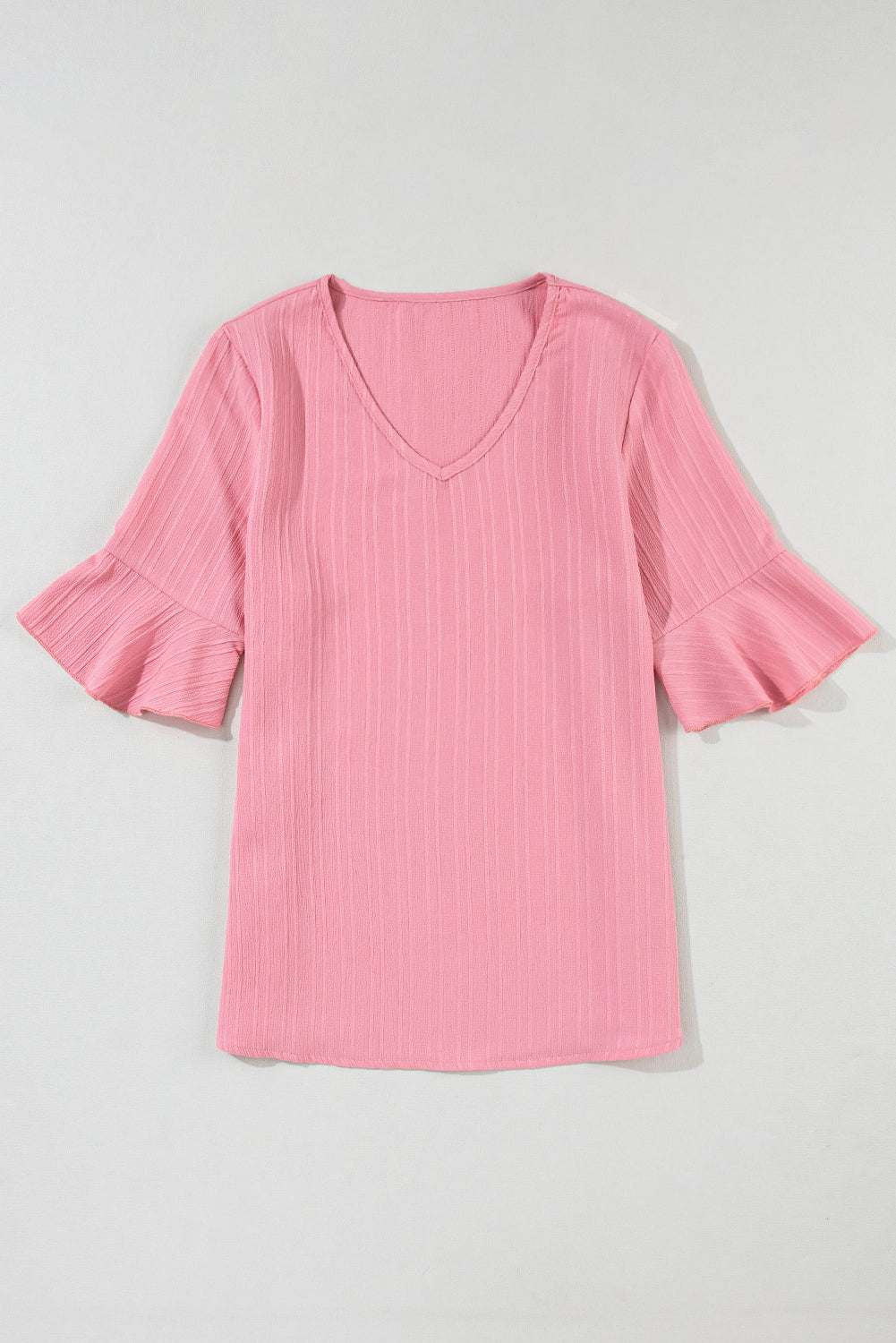 Capri Ruffled Half Sleeve V Neck Textured Top.