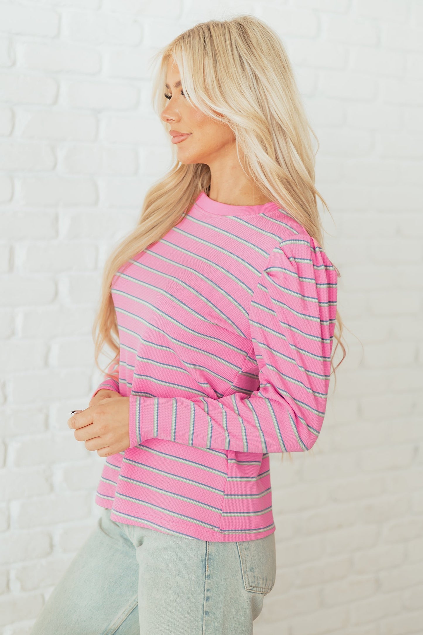 Giana Stripe Textured Knit Long Sleeve Top