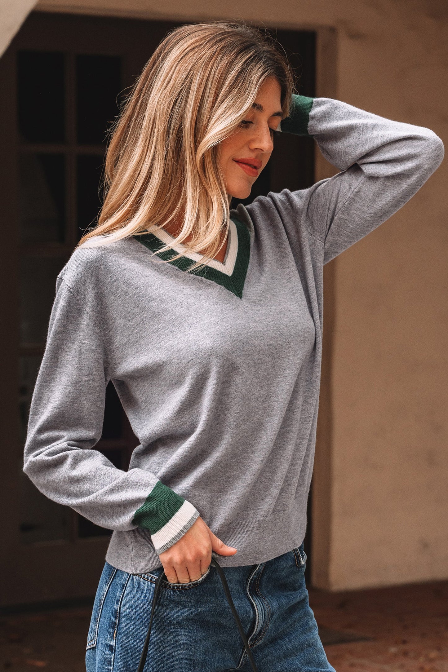 Scarlett Striped Trim Varsity Sweater