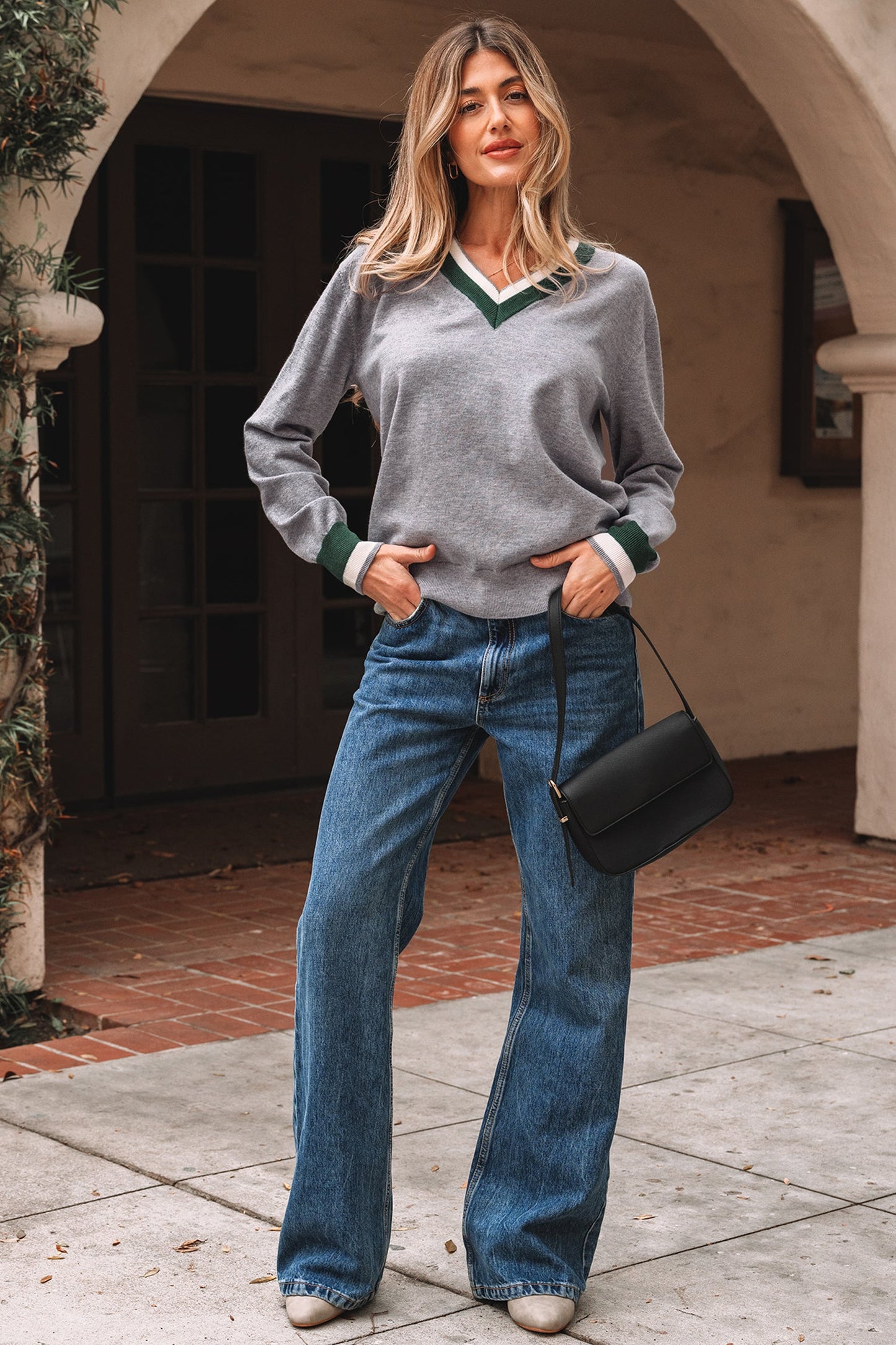 Scarlett Striped Trim Varsity Sweater