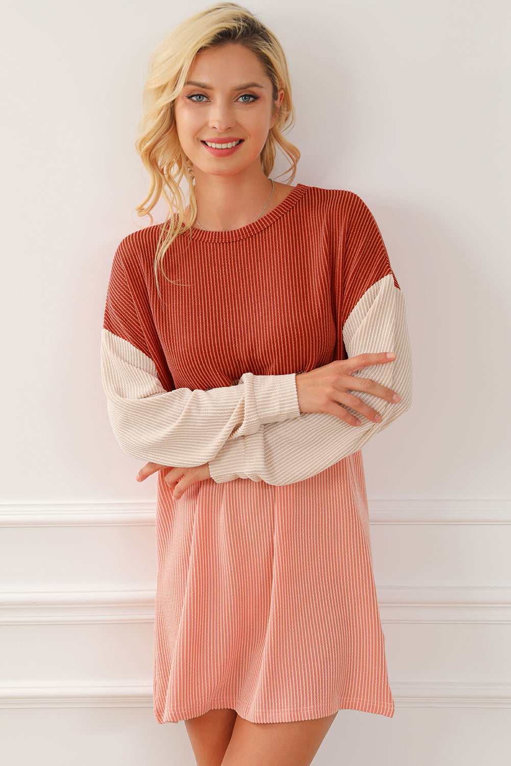 Eva Colorblock Corded Long Sleeve Mini Dress