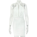Women's Solid Color Slim Fit Sleeveless Hip Dress – Hanging Collar Design - Cnasti Strings and Thangs