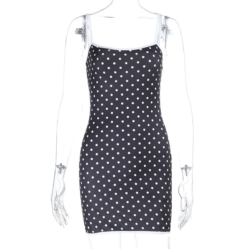 Polka Dot Print Contrast Color Strap Dress for Women Arrival Sexy Hip Dress