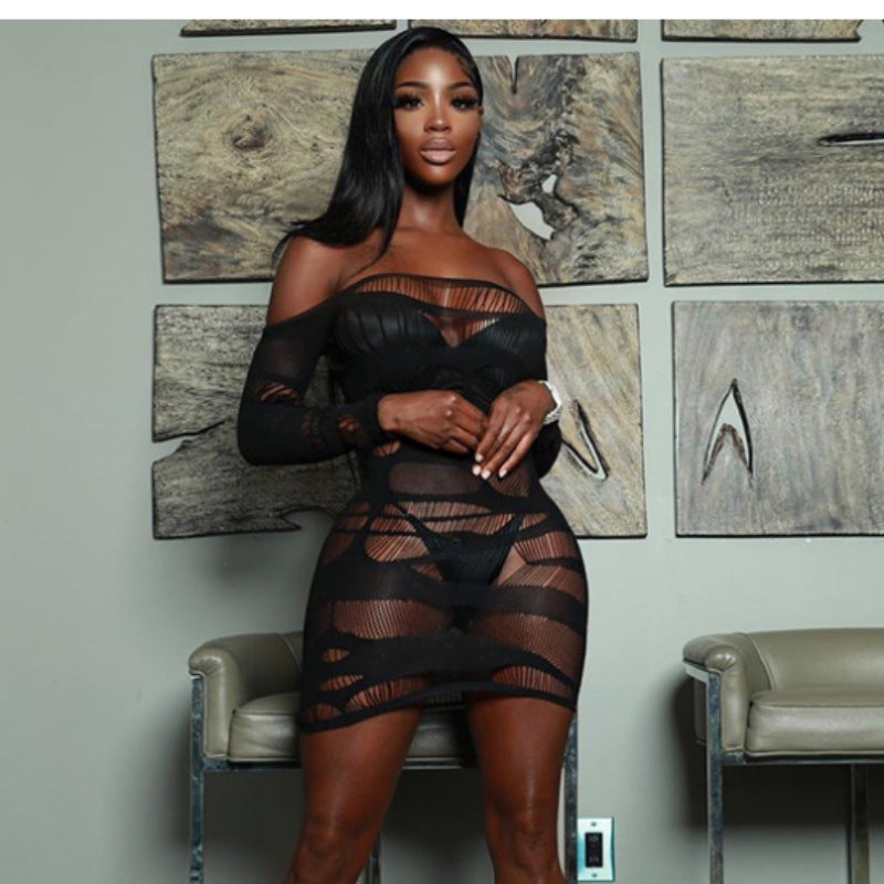 Women's Cutout Mesh Long Sleeve Bodycon Dress