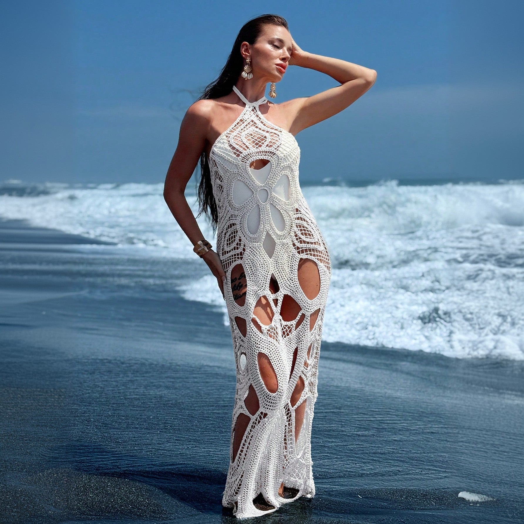 Women's Cutout Halter Maxi Beach Dress