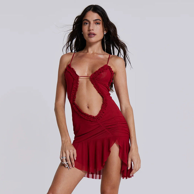 Backless Mesh Splicing Sling Cropped Short Dress for Women – Sexy Trend - Cnasti Strings and Thangs
