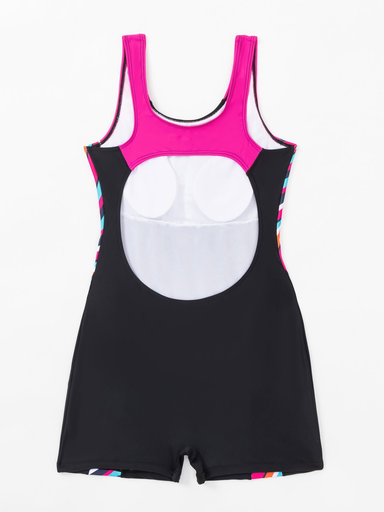 Striped Cutout One Piece Swimsuit with Shorts – Backless