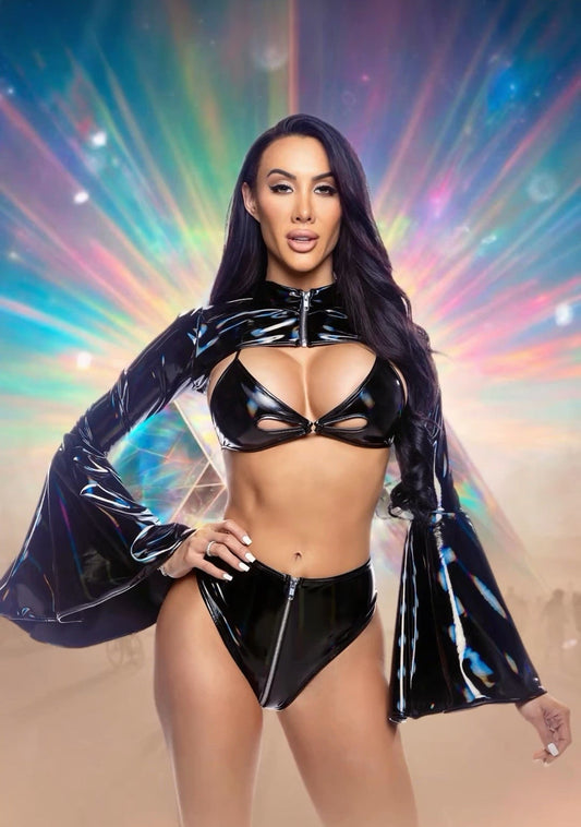 Bell Sleeve Vinyl Shrug with Zipper Closure