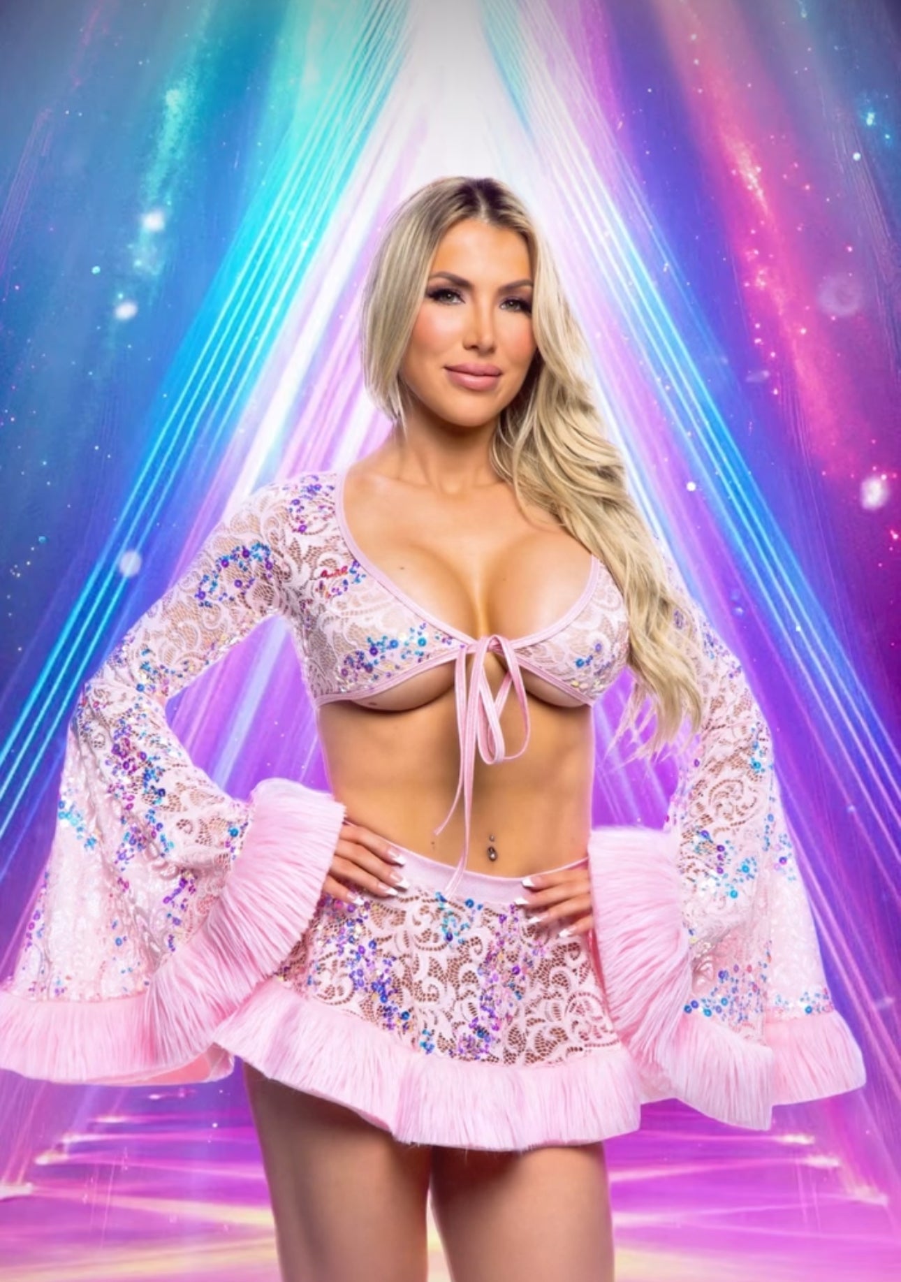 Sequin Faux Fur Trimmed Skirt