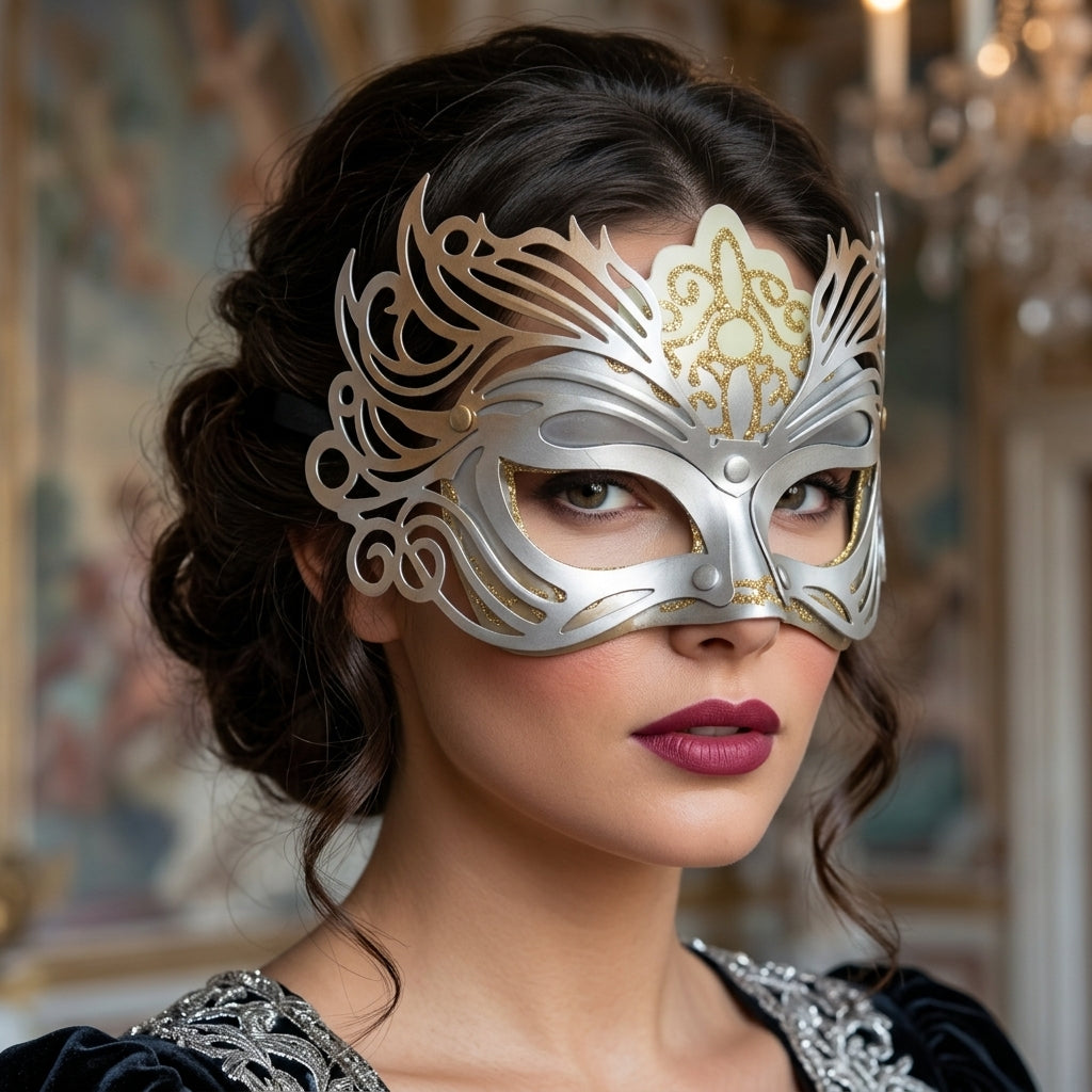Gilded Elegance Gold Silver Mask