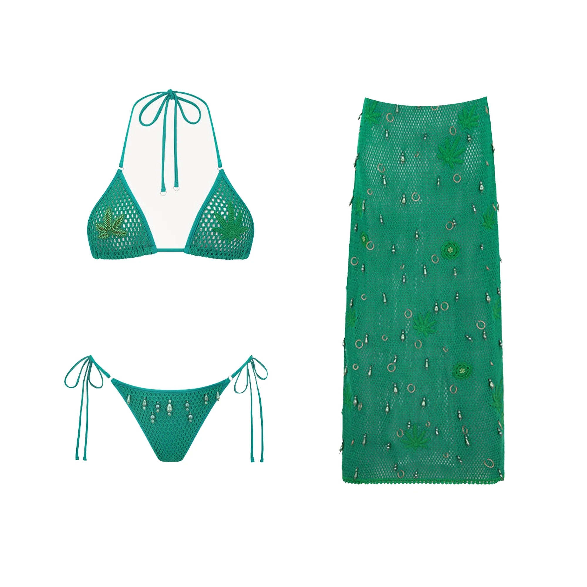 Tropical Sally Three-Piece Swimsuit – Knit Bikini Set