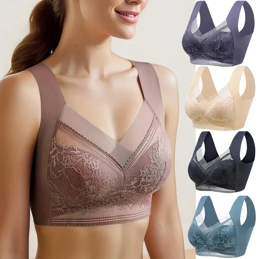 Ice Silk Seamless Push-Up Bralette – Plus Size Lace Wireless Bra