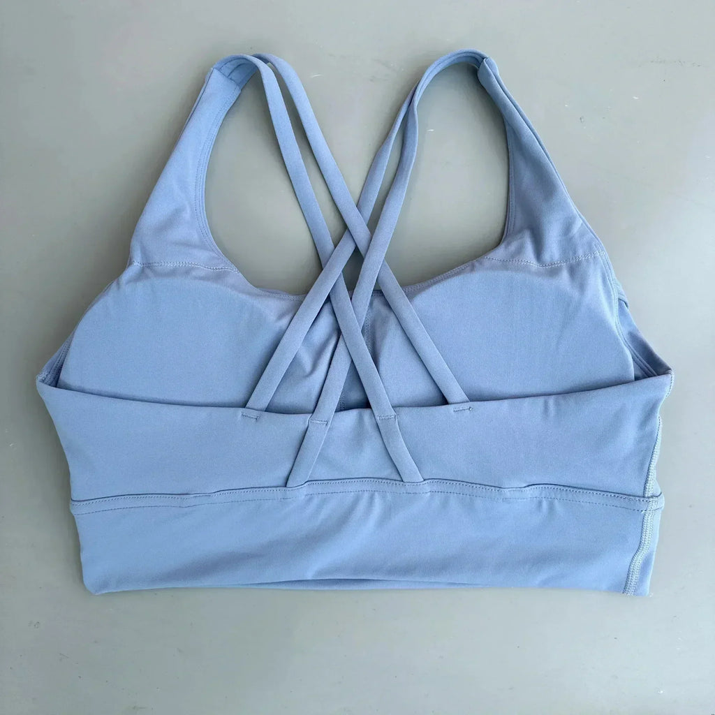 Solid Color Women Cross  Fitness sport Bra soft high strength Tight Top Comprehensive Training Gym Yoga Underwear With Chest Pad